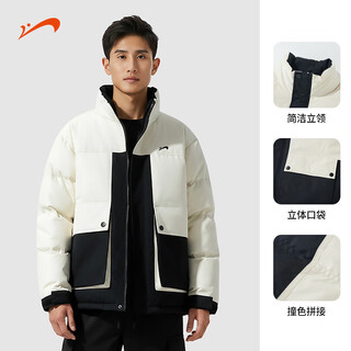 贵人鸟撞色立领羽绒服男士冬季新款85鸭绒舒适加厚保暖拼色防风外套男生 白/黑 M