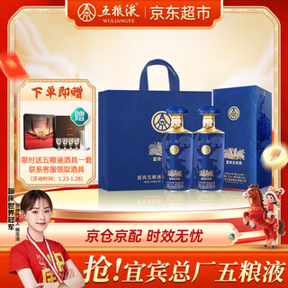 Wuliangye co., ltd. new year's gift, rich and auspicious blue 52 degree 500ml*2 bottles of strong-flavor pure grain liquor gift box