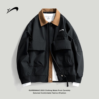 Guirenniao retro work jacket men's american casual versatile sports daily outdoor commuting jacket amber black l