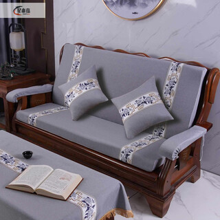 Xinjinngle solid wood sofa cushions, thickened back cushions, integrated old-fashioned chinese mahogany sofa with backrest sponge cushion, removable and washable, lace-grey 55cm*170cm, combined size, single seat + three-seater, integrated seat cushion and backrest