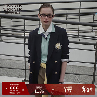 Teenie weenie bear women's blazer 2025 autumn retro college temperament double-breasted suit navy blue xs