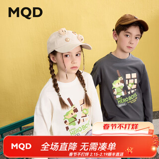 Mqd boys' spring new arrival, college style long-sleeved medium and large children's cartoon letter tops, trendy and cool casual t-shirt, off-white 130