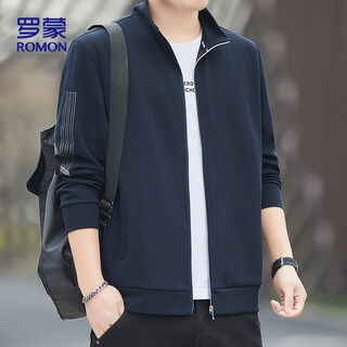 Romon jacket men's cardigan sweater men's spring and autumn stand collar casual sports loose jacket men 26001 zhangqing 2xl