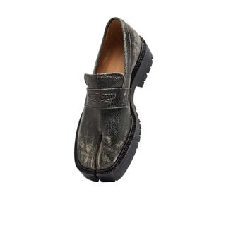 Maison margiela women's tabi loafers breathable soft sole lightweight wear-resistant cracked facing calfskin thick-soled casual shoes black 39