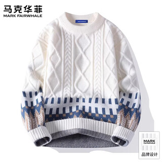 Mark fairwhale hong kong style retro casual sweater men's 2026 spring new loose comfortable warm jacquard handsome top men's apricot official authentic xl recommended 120-135 jin jin equals 0.5 kg