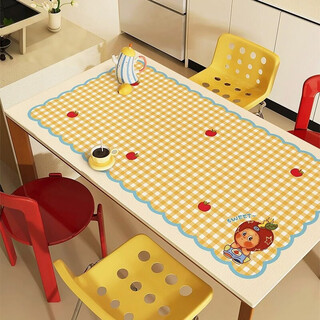 Fantasy cute girly heart leather table mat oil-proof waterproof heat insulation high temperature resistant table cloth dustproof no-wash countertop protection mat table mat-yellow plaid star person 40*80cm