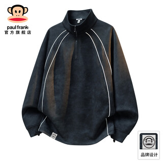 Big mouth monkey (paul frank) american tie-dyed half-zip sweatshirt for men spring and autumn new fashion brand loose stand-up collar jacket casual versatile top black spring new m recommended 90-120jin jin equals 0.5 kg