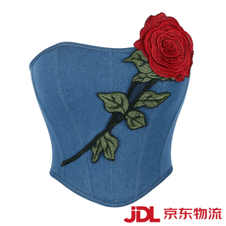Aoyanlai vintage blue embroidered rose tube top with waistband and palace outer short top blue s