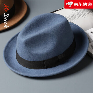 Mr duck new product british style curly top hat for men and women, retro british trendy wool soft felt hat, black jazz hat with large size mw186237-cyan blue (5cm small side s size (52-55cm)