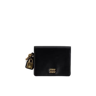 Miumiu women's wallet with built-in coin pocket, cash compartment, portable storage, black calfskin snap closure, black, one size fits all