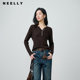 Neelly shopping mall's same style spring new fashion slim slim sweater women's casual commuting top brown m
