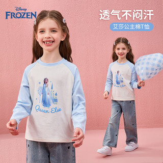 Disney children's clothing frozen girls t-shirt round neck long sleeve children's fashionable and versatile pullover bottoming top for middle and large children