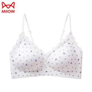 Miiow lace floral underwear women's small breast gathering, anti-sagging, beautiful back, sexy seamless nude feeling sweet bra blue flower m