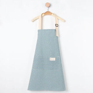 Tuojin apron women's home kitchen special work clothes customized printing internet celebrity cooking apron for work breathable cotton and linen stripes-green blue