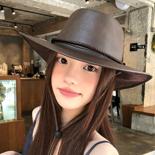 Shijanu american retro western cowboy hat for women spring and summer new outdoor riding and travel sun protection hat hiking hat brown m (56-58cm)