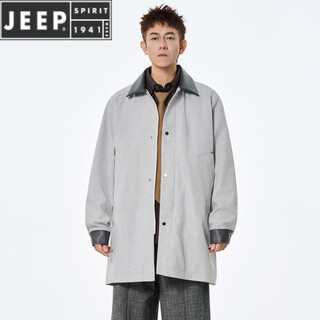 Jeep spirit spliced lapel jacket men's mid-length single-breasted casual loose trend spring 2026 new windbreaker jacket light gray m