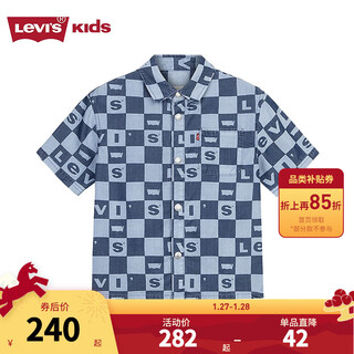 Levi s lyocell fabric levi's boys' denim short-sleeved shirt 2025 summer new soft children's clothes milestone blue 110/52 recommended height 98-104cm