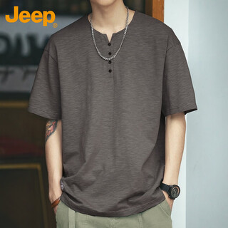 Jeep jeep short-sleeved t-shirt men's summer retro bamboo trendy brand henry collar bottoming shirt men's dark gray 4xl