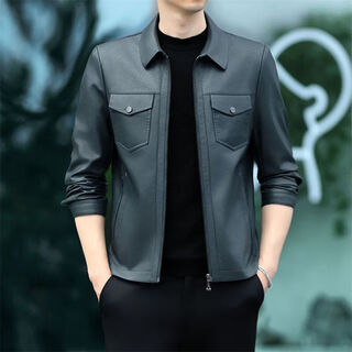 Jeep spirit haining genuine leather jacket men's lapel leather jacket spring autumn winter casual short thin thickened pure leather jacket blue spring autumn thin 4xl 195 (175-190jin jin is equal to 0.5 kg)