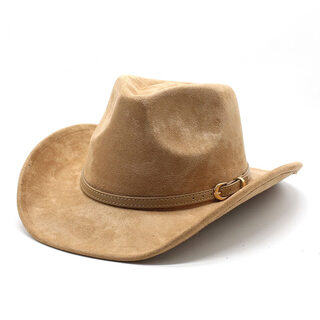 Shijanu's new ethnic suede hat belt men's and women's couple hat western cowboy hat camel_suede m(56-58cm)