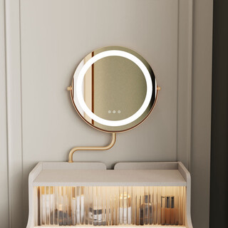 Three-tone dimming bedroom dressing table table-top telescopic swing arm multi-function with light mirror led makeup mirror 40cm gold plug-in model with light three-tone dimming