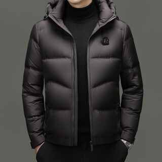海澜之家（HLA）秋冬新款连帽短款90绒白鸭绒羽绒服中青年男装保暖宽松夹克外套 咖色 2XL 185
