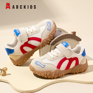 Abc kids children's shoes for boys and girls 2026 spring new children's sports shoes mesh breathable children's shoes outdoor casual shoes off-white/blue-red 28