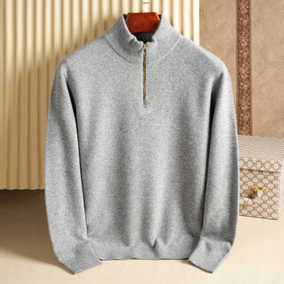Guski brand wool sweater men's 100% pure wool loose thick brushed sweater solid color zipper half turtleneck bottoming shirt volcanic ash 100% pure wool s 160 reference weight 90jin jin equals 0.5kg -110jin jin equals 0.5kg