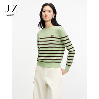 Juzui fashion striped 100% wool round neck sweater women's 2026 spring new jwgc31006 light green l
