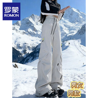 Luo meng noreste pantalones a prueba de frío esquí para hombres y mujeres, ropa de trabajo de otoño e invierno impermeable y resistente al viento, asalto de montañismo al aire libre más pantalones de terciopelo, gris nube, estilo regular 2xl