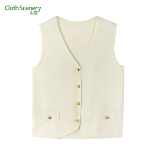 Clothscenery sweater vest women's 2026 spring new simple v-neck contrast color button vest knitted cardigan 0424 white s