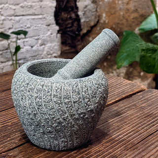 Miaopule retro bluestone stone mortar household food supplement grinder. ingredients can be selected in different sizes. the stone mortar is suitable for grinding multiple materials. the outer diameter is 12cm. small size.