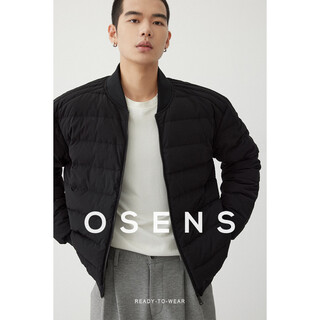 Osens men's four-way elastic 90 velvet winter lightweight men's baseball collar jacket rib style down jacket classic black xl (180/100a)