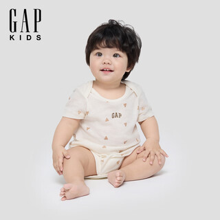 Gap gap infant and toddler 2026 spring new logo fun printed short-sleeved jumpsuit children's romper 867611 ivory white 66cm (3-6 months) asian size
