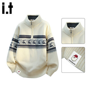 Chocoolate it men's lazy style half-zip sweater men's 2026 spring new commuting warm casual sweater men's off-white xl recommended 130-150jin jin equals 0.5 kg