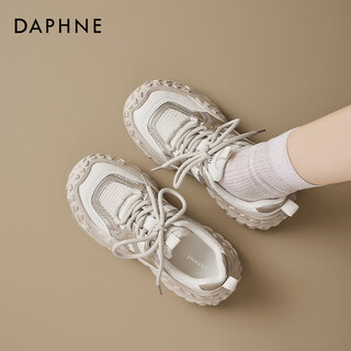 Daphne thick soled dad shoes women's shoes 2026 new spring outdoor hiking shoes breathable casual sports shoes beige gold 37