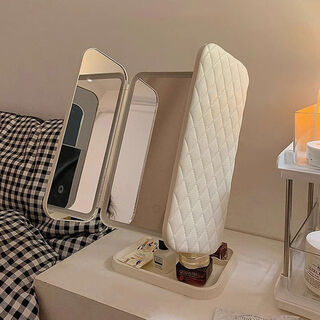 Bedroom desktop makeup mirror dresser led with light fill-in student dormitory desktop rotatable folding mirror color charging monochromatic light