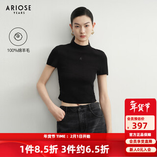 Enos yashi shopping mall same style spring and autumn new commuting versatile wool short-sleeved sweater top women 40728019 black l
