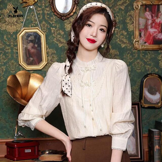Playboy (playboy) new chinese style long-sleeved chiffon shirt for women spring 2026 early spring new national style retro buttoned shirt versatile top official flagship picture color l