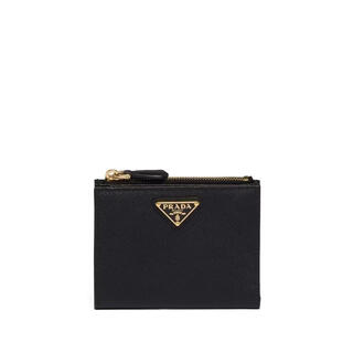 Prada women's wallet with coin pocket, zipper closure, built-in compartment, black leather, saffiano material, black tu