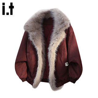 Chocoolate it zodiac mountain carving fur collar loose casual cotton clothes men's winter new thickened warm suede jacket red l recommended 125-145 jin jin equals 0.5 kg