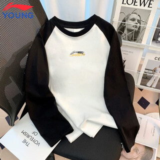 Li ning children's long-sleeved spring new t-shirt 2026 boys trendy raglan sportswear youth pullover round neck top white/black/black 130 cm