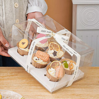 Fantasy cup cake transparent packaging box 12 pieces muffin cup packaging box 4 pieces ordinary white 100 set