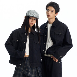 Mr. jiangnan newjnxs retro denim raw cow work jacket spring heavy loose denim suit for men and women dark blue denim jacket l