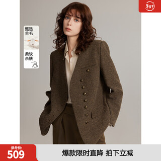 Elle french high-end sheep wool suit jacket for women 2024 winter new style small temperament woolen coat khaki green s