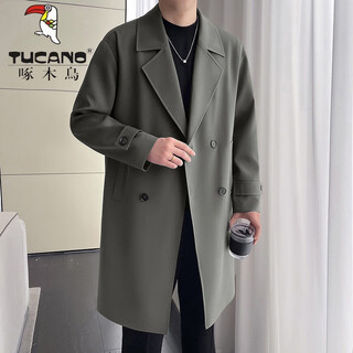Woodpecker (tucano) spring and autumn windbreaker jacket men's mid-length version korean style trendy loose casual high-level handsome drape suit coat k533 army green m recommended 100-120 jin jin equals 0.5 kg