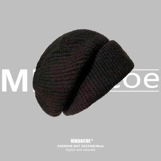 Bingyanji hat beret autumn and winter hat big head circumference showing face small pile hat winter all-match woolen beret women's warm dmz287-black one hat three uses one size