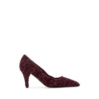 Prada women's high heels, breathable, lightweight, comfortable, non-slip, burgundy fabric, pointed mid-heel, commuting to the workplace, burgundy 37