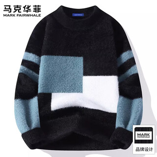 Mark fairwhale american retro casual sweater men's 2026 spring new loose comfortable warm stylish design contrast top black official authentic m recommendation 95-115 jin jin equals 0.5 kg