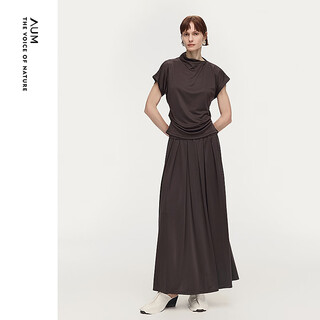 Aum easy suit 2026 spring new fashionable and comfortable imported knitted diagonal collar pullover skirt for women brown top s